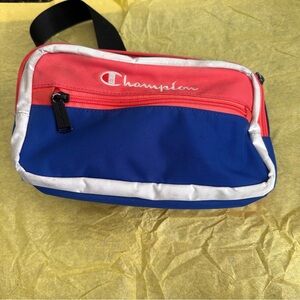 Champion Two-Tone Sling Bag in Blue and Coral with White Trim